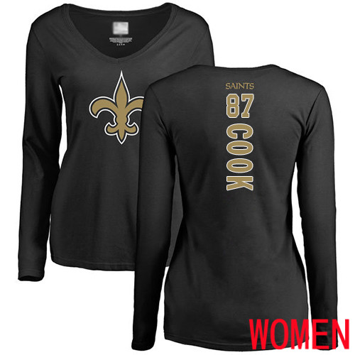 New Orleans Saints Black Women Jared Cook Backer Slim Fit NFL Football #87 Long Sleeve T Shirt->nfl t-shirts->Sports Accessory